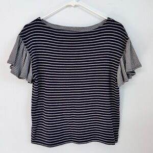 Lou & Grey Cotton Flutter Sleeve Striped Short Sleeve Blouse Size XS